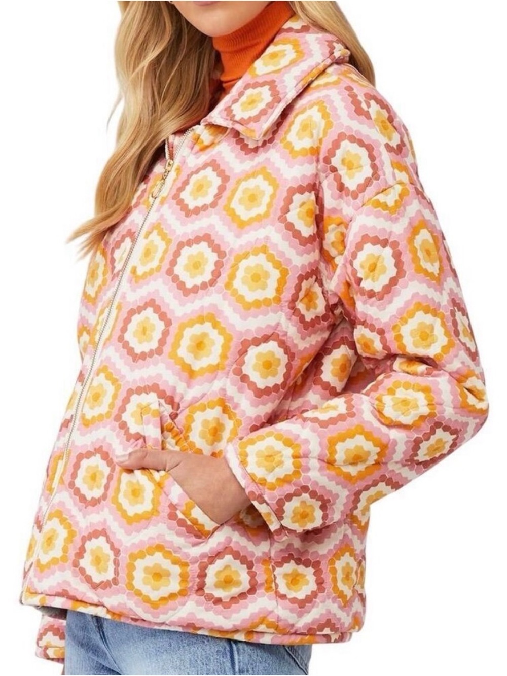 Show Me Your Mumu BOHO Powder Puffed Honeycomb Daisy Bomber Jacket